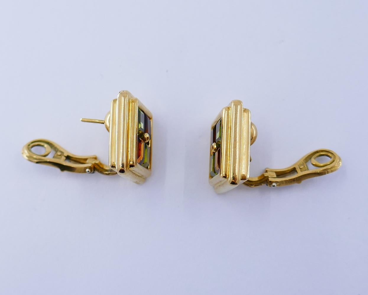 Vintage Garrard 18k Gold Gems Cuff Bracelet Earrings Set Estate Jewelry For Sale 3