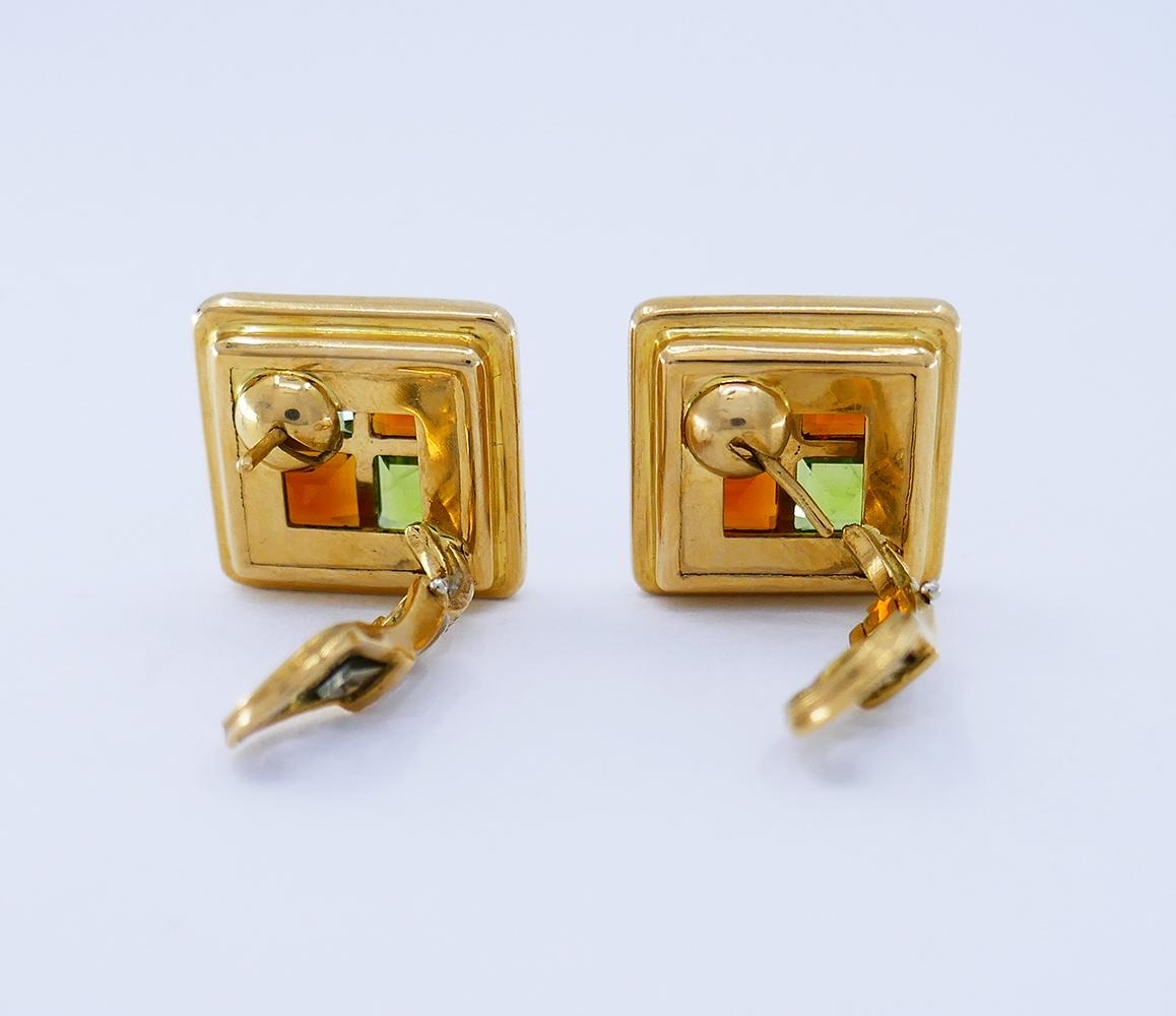 Vintage Garrard 18k Gold Gems Cuff Bracelet Earrings Set Estate Jewelry For Sale 4