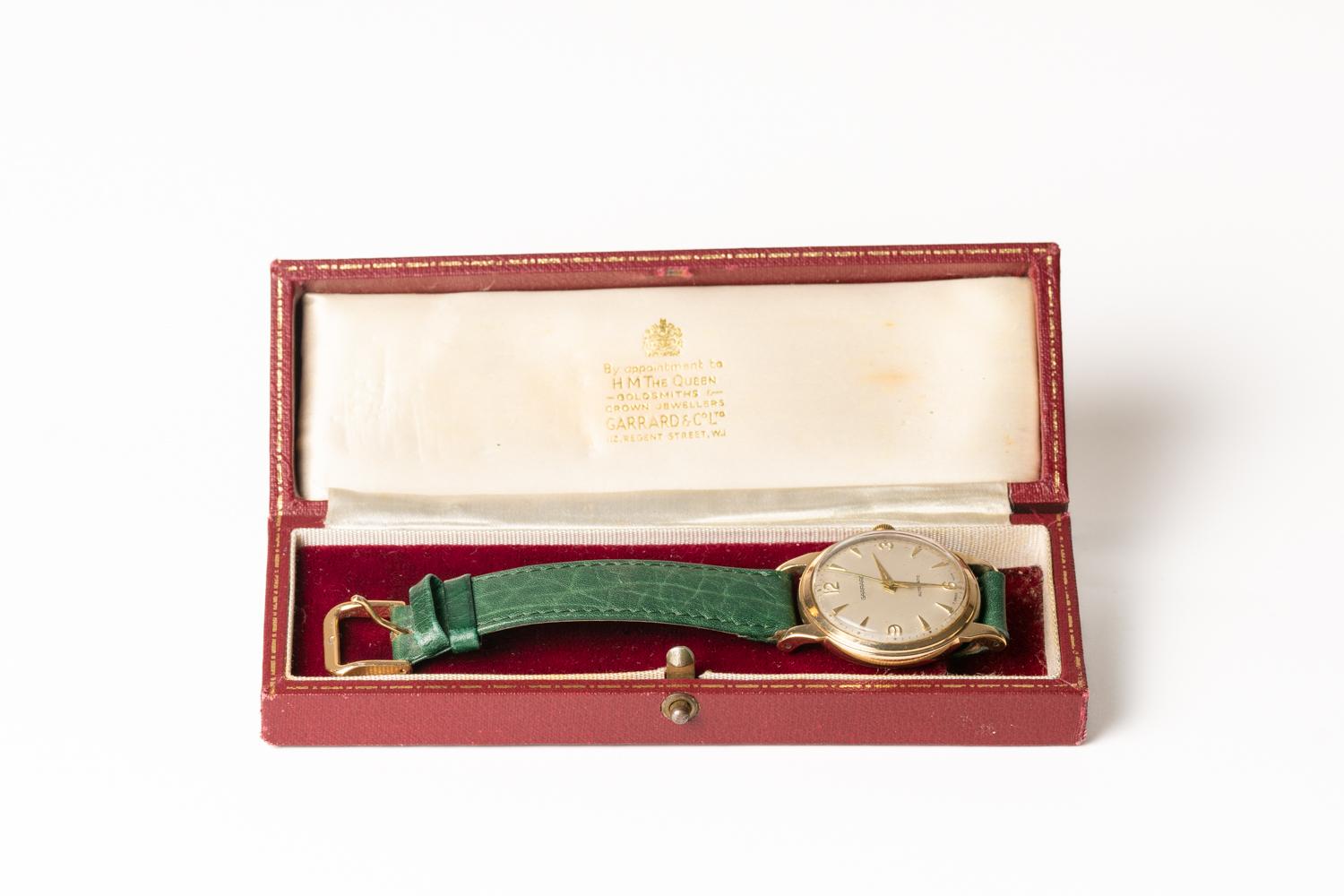 Vintage Garrard 9ct Gents Gold Wristwatch In Good Condition In Portland, GB