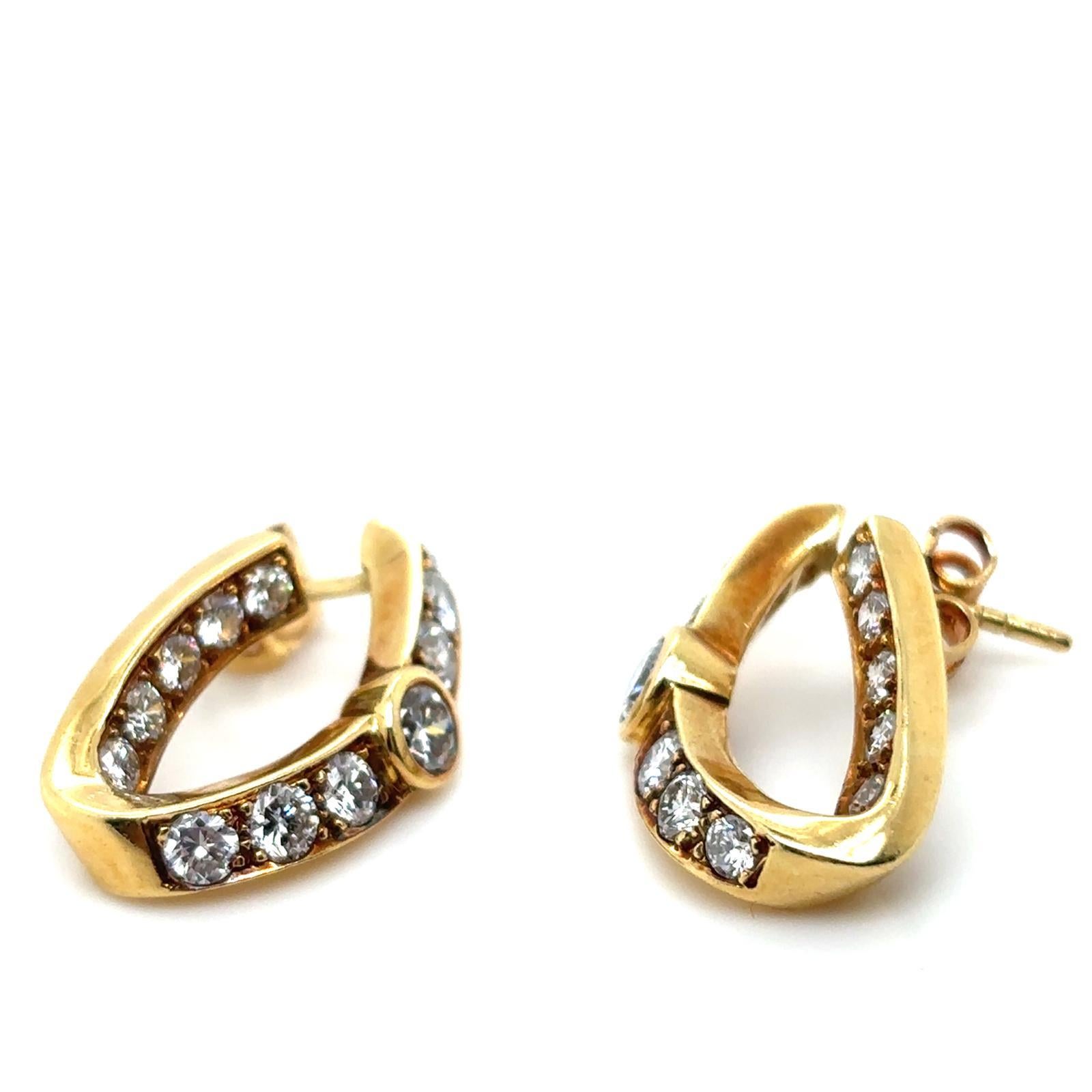 Vintage Garrard & Co 18 Karat Yellow Gold Diamond Hoop Earrings For Sale 4