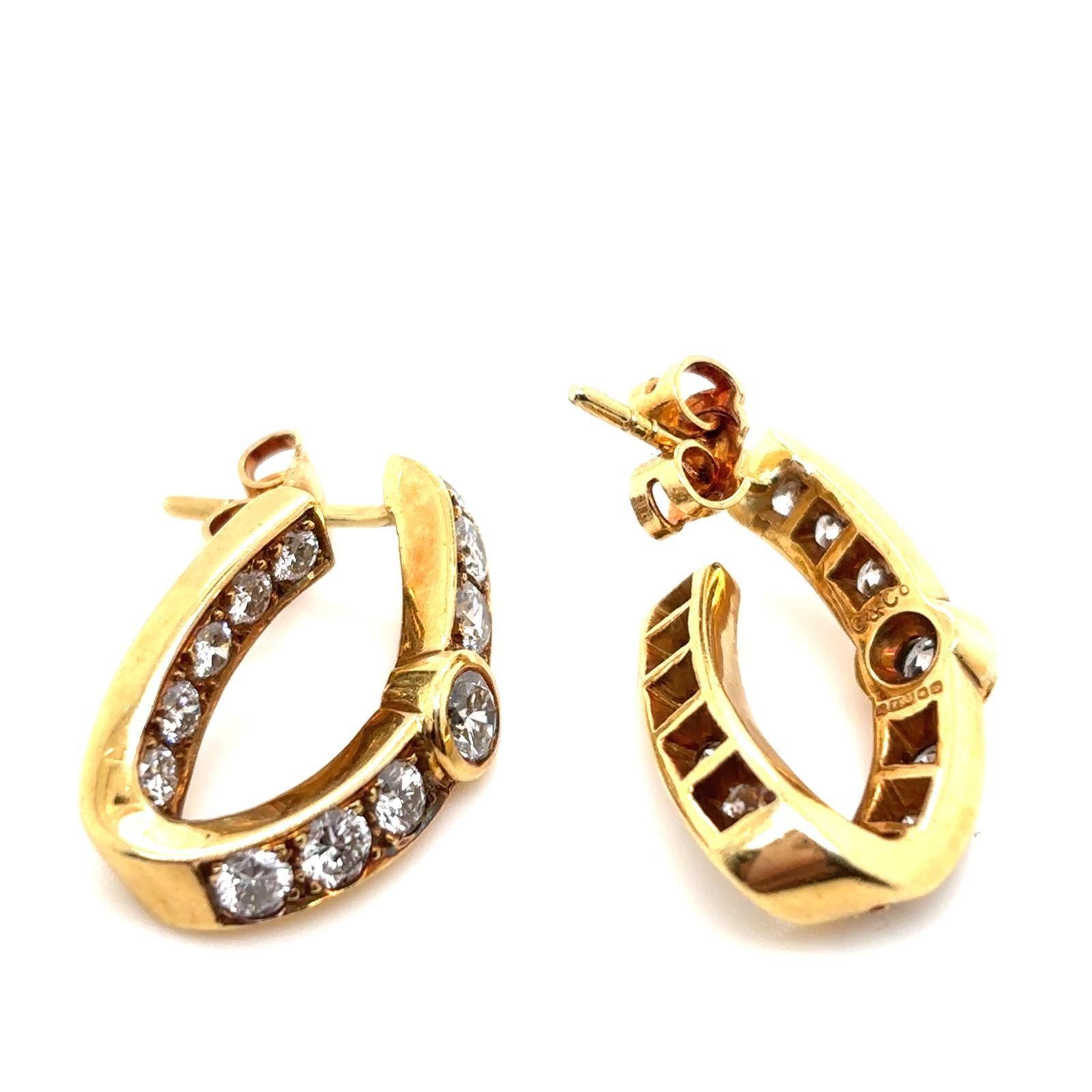 Vintage Garrard & Co 18 Karat Yellow Gold Diamond Hoop Earrings For Sale 5