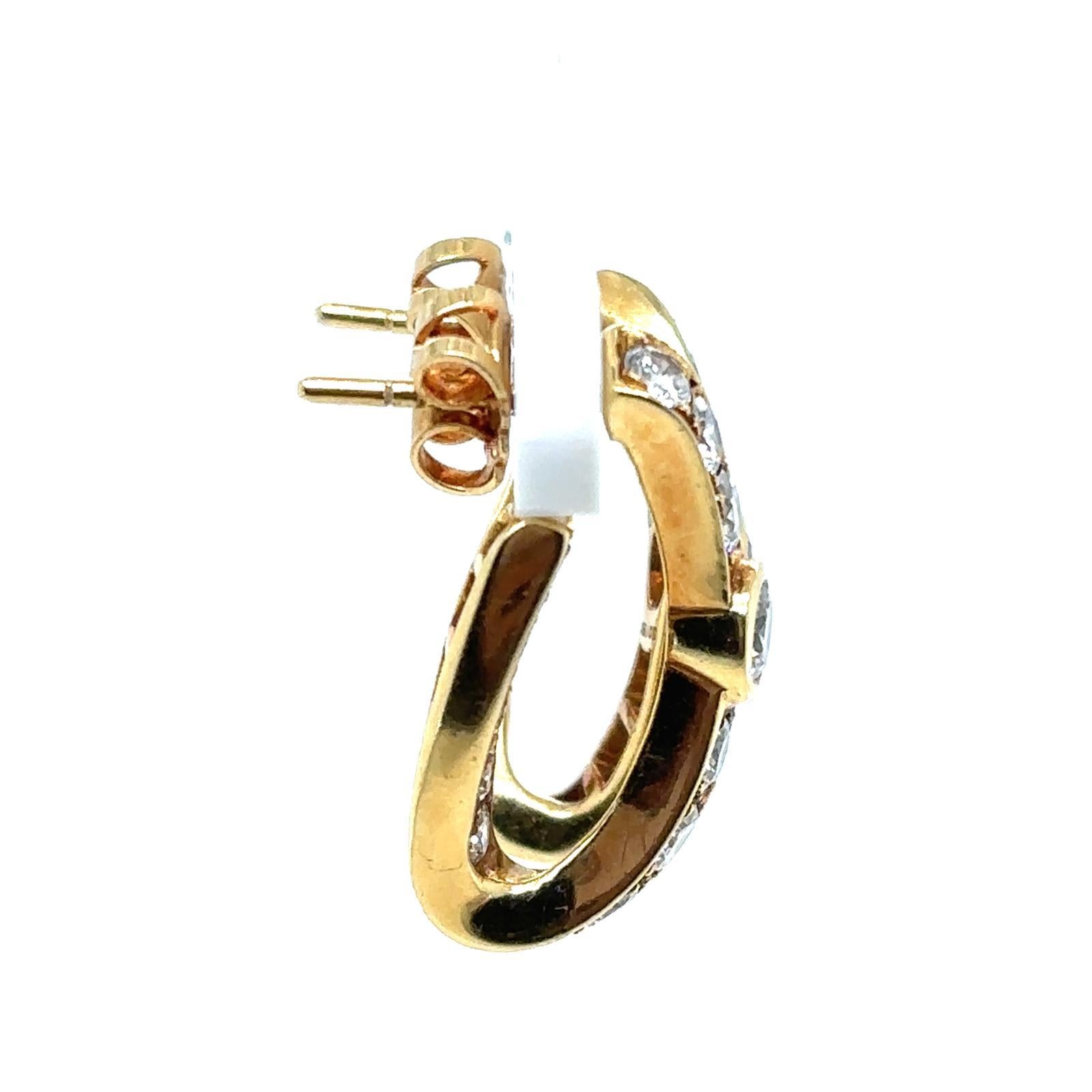 Women's Vintage Garrard & Co 18 Karat Yellow Gold Diamond Hoop Earrings For Sale