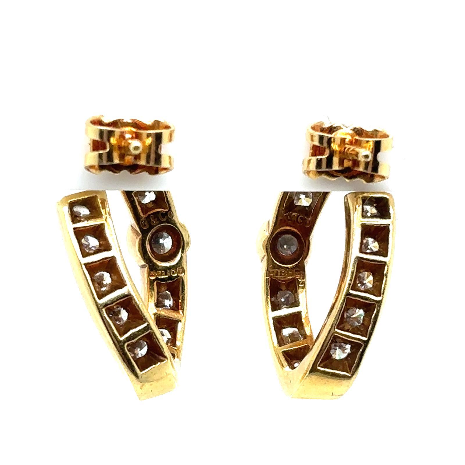 Vintage Garrard & Co 18 Karat Yellow Gold Diamond Hoop Earrings For Sale 1