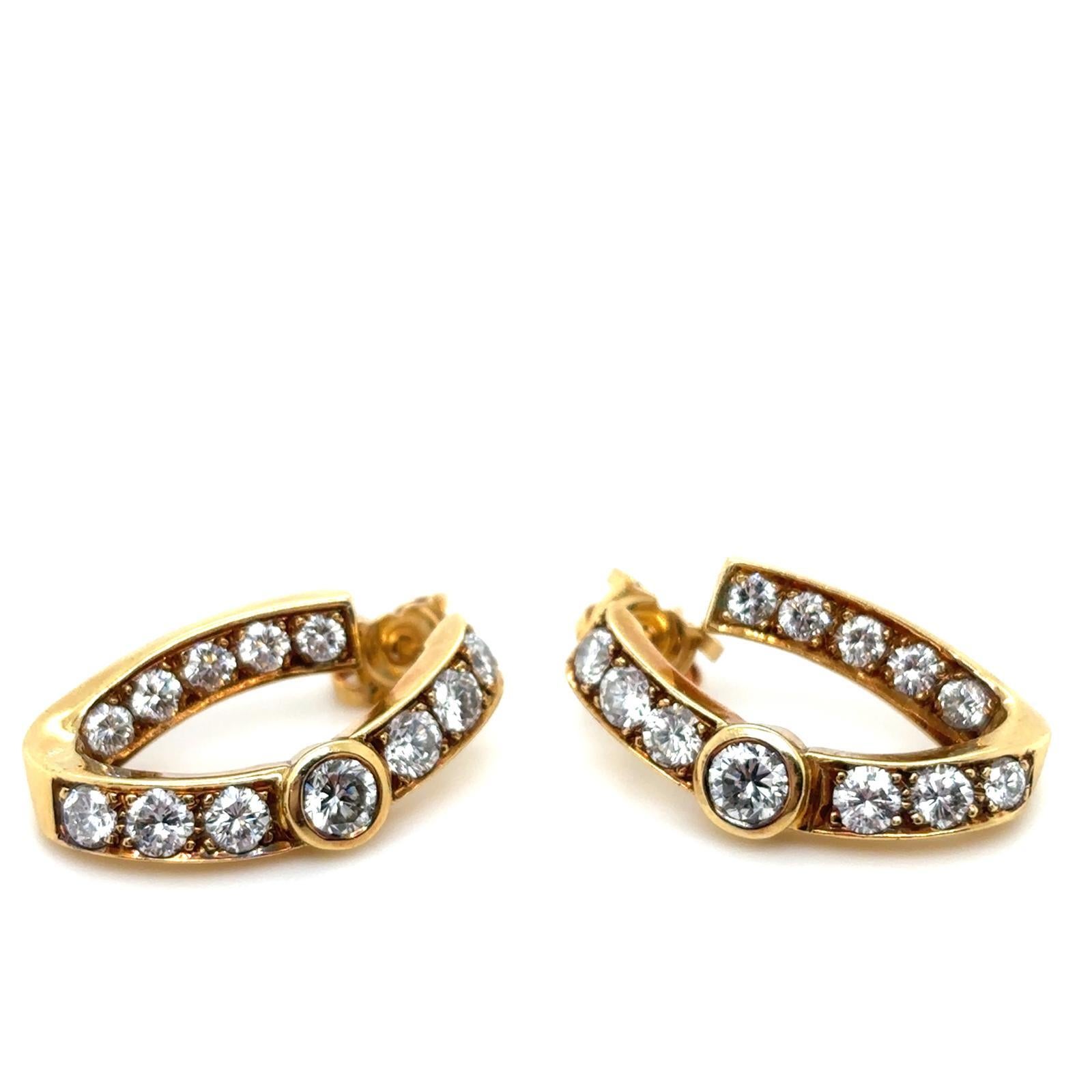 Vintage Garrard & Co 18 Karat Yellow Gold Diamond Hoop Earrings For Sale 3