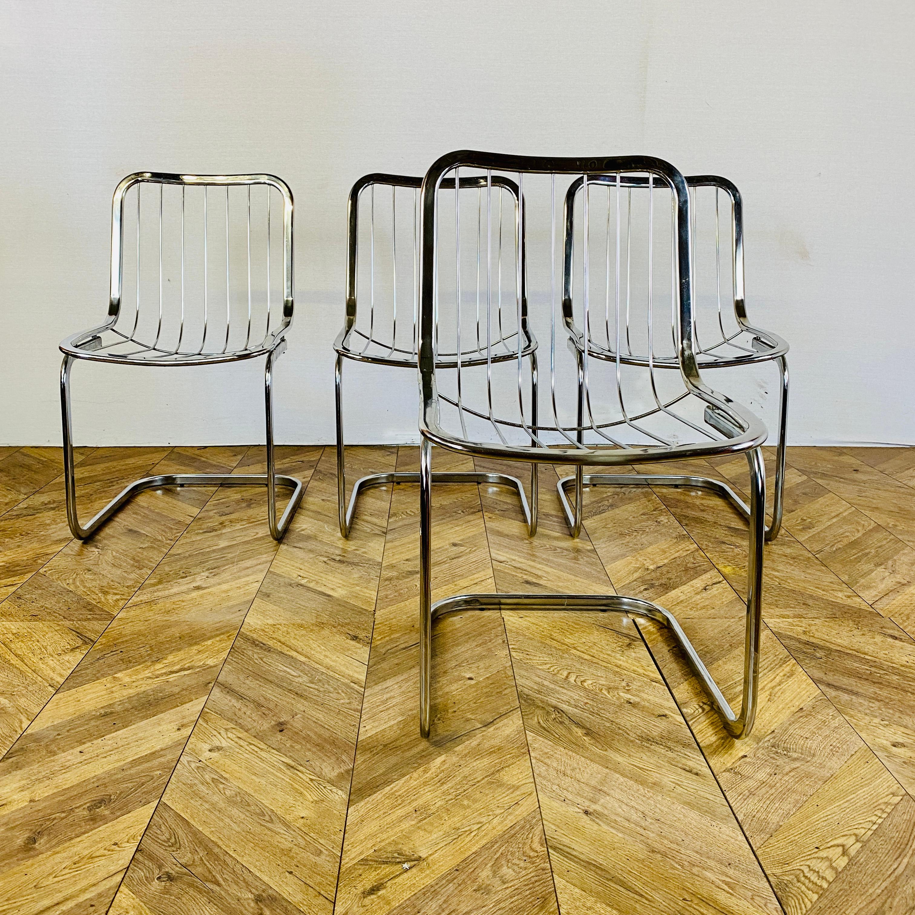 Vintage Gastone Rinaldi Chrome Chairs, circa 1970s, Set of 4 In Good Condition In Ely, GB
