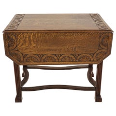 Antique Gateleg Table, Carved Tiger Oak, Drop Leaf Table, Scotland 1920, B2529