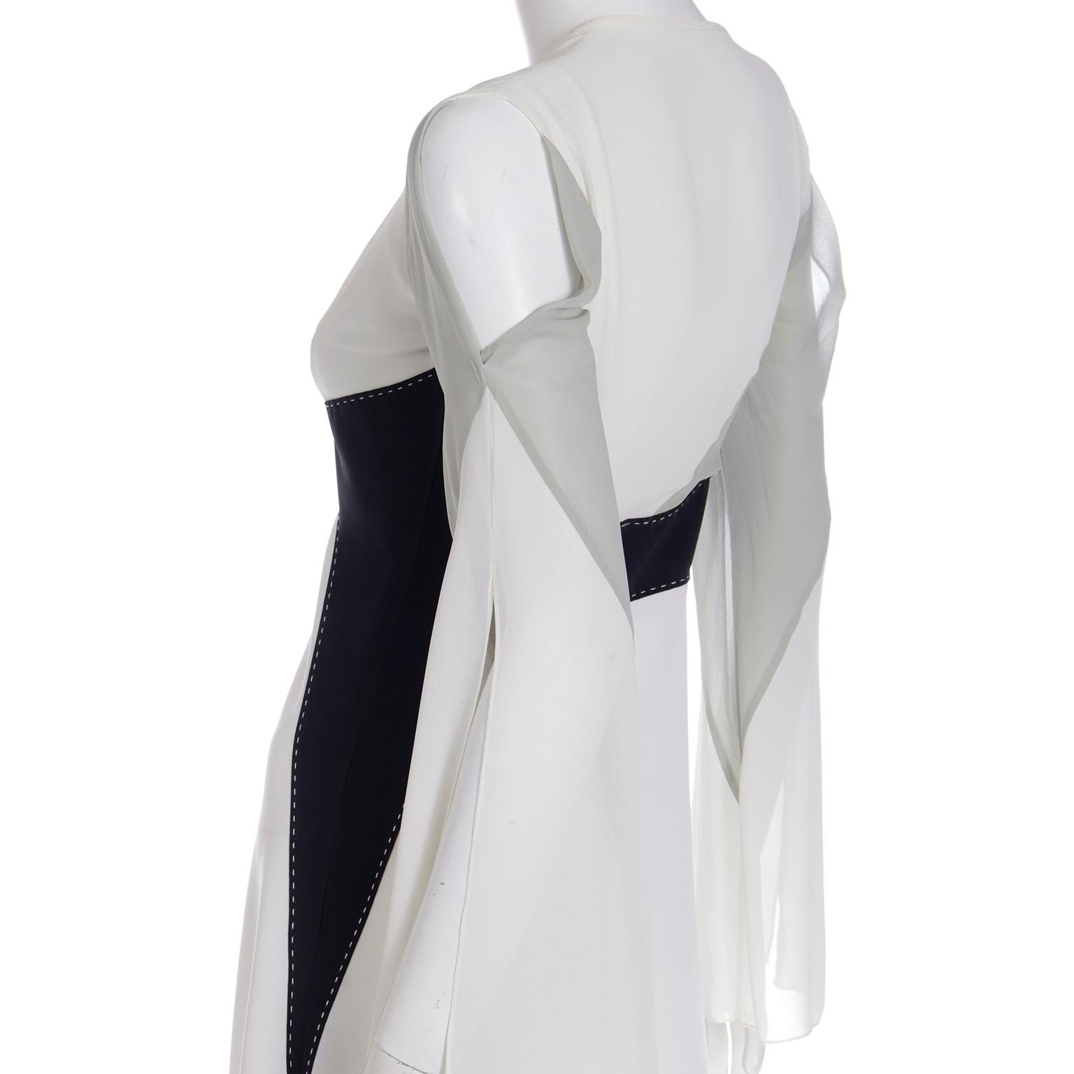 Vintage Gattinoni 1990s White Grey and Black Asymmetrical Dress w Open Shoulders For Sale 5