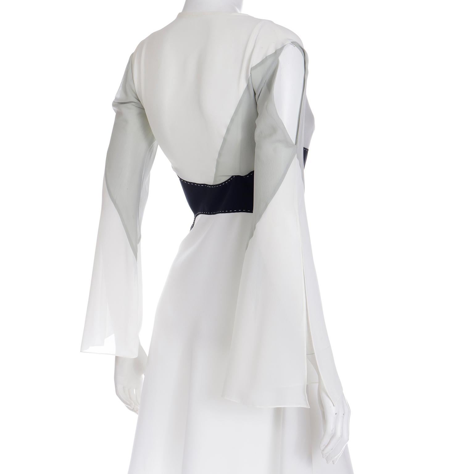 Vintage Gattinoni 1990s White Grey and Black Asymmetrical Dress w Open Shoulders For Sale 6