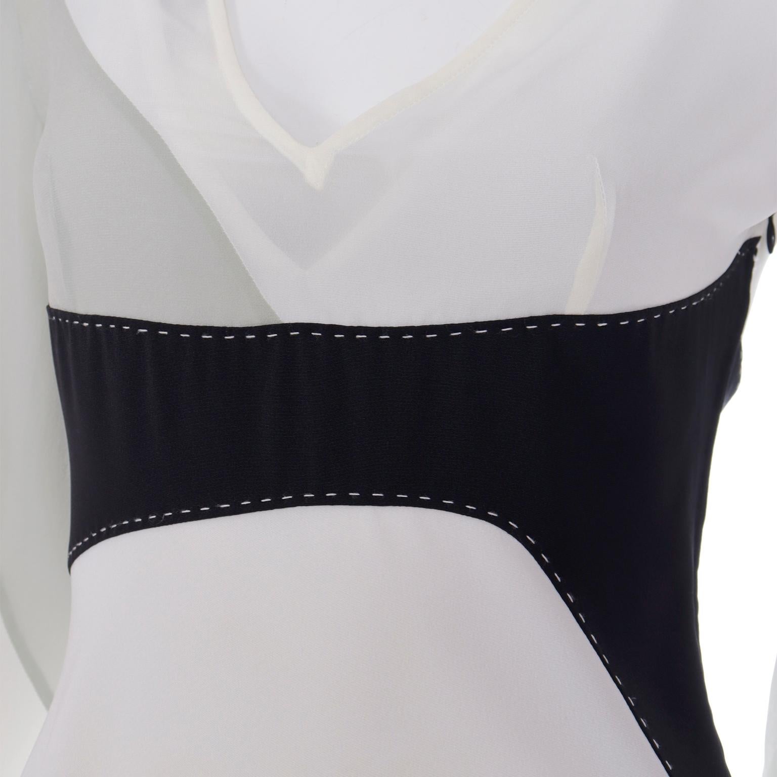 Vintage Gattinoni 1990s White Grey and Black Asymmetrical Dress w Open Shoulders For Sale 7