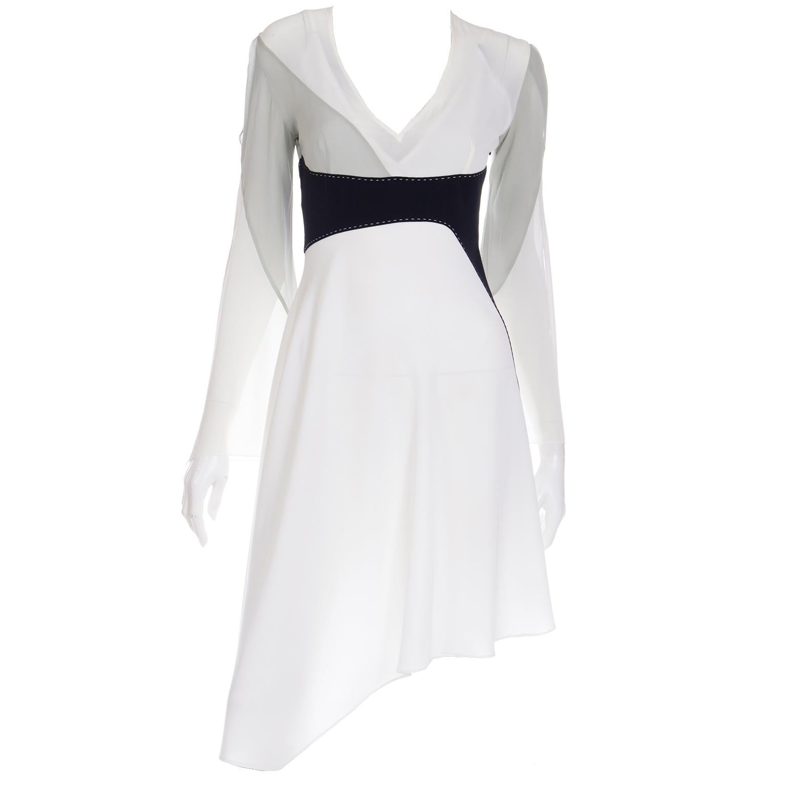 Vintage Gattinoni 1990s White Grey and Black Asymmetrical Dress w Open Shoulders For Sale 8