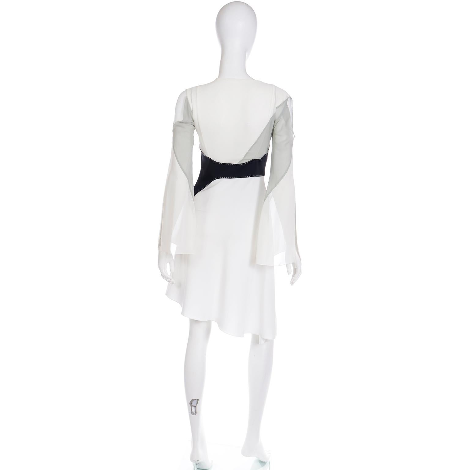 Women's Vintage Gattinoni 1990s White Grey and Black Asymmetrical Dress w Open Shoulders For Sale