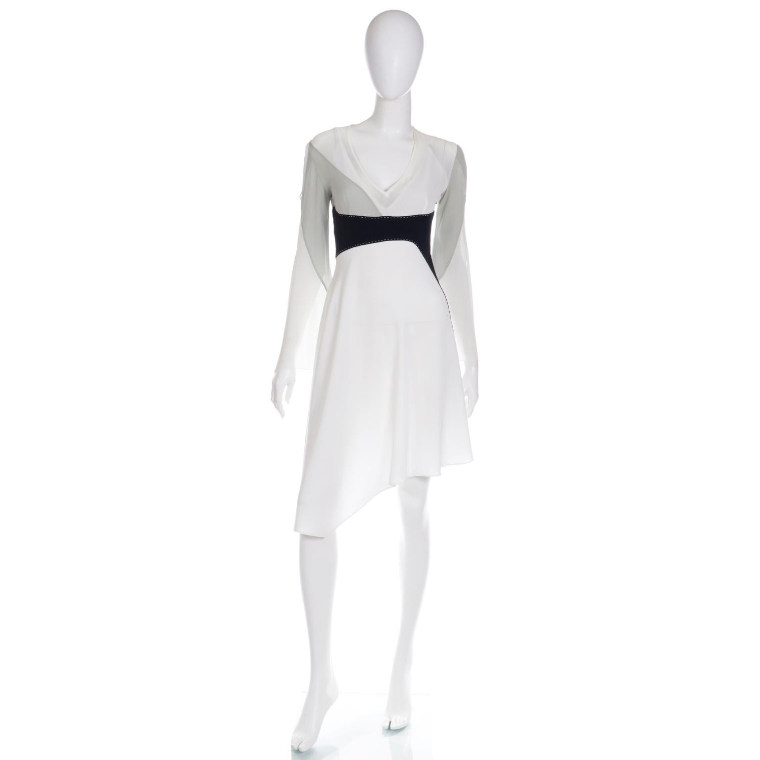 Vintage Gattinoni 1990s White Grey and Black Asymmetrical Dress w Open Shoulders For Sale 3