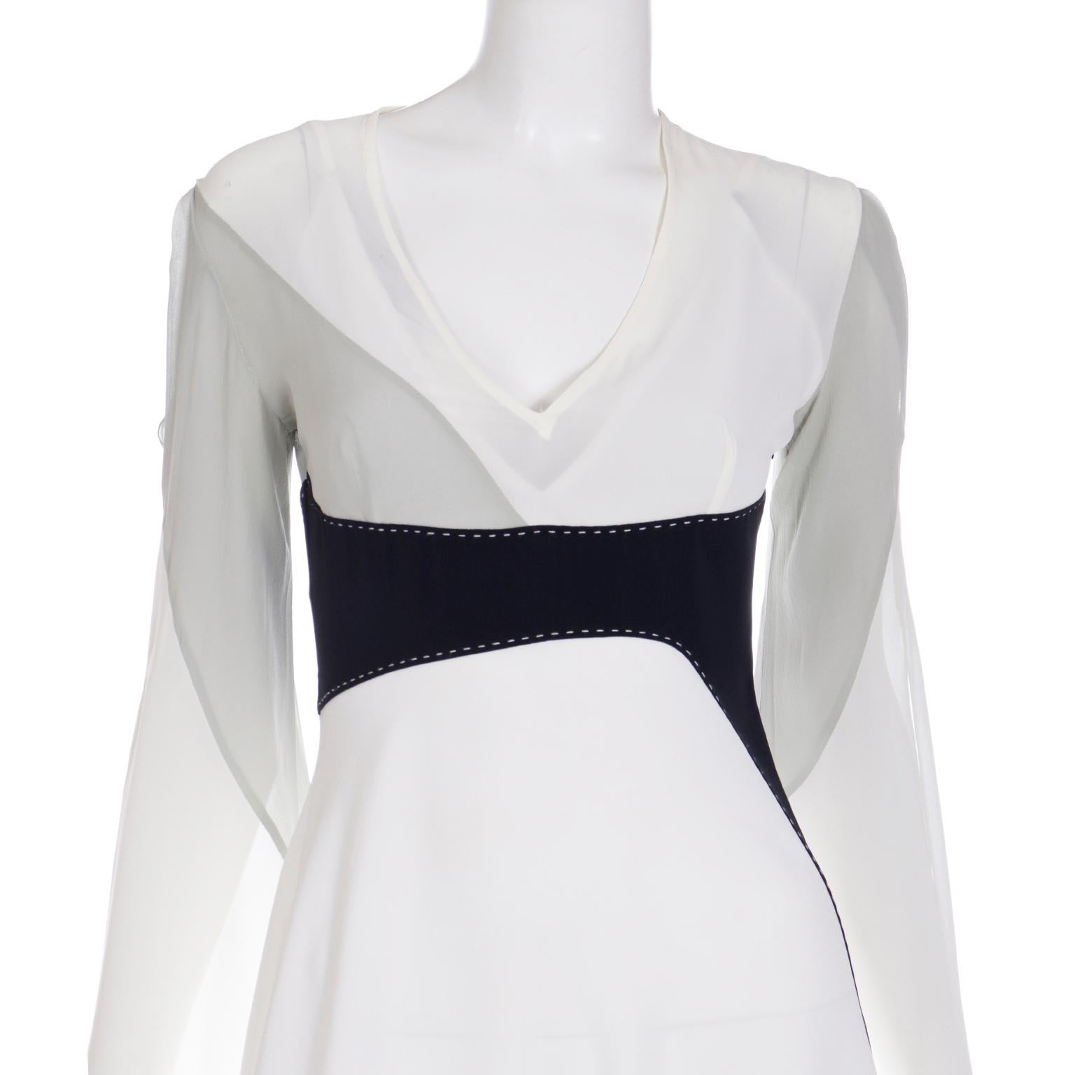 Vintage Gattinoni 1990s White Grey and Black Asymmetrical Dress w Open Shoulders For Sale 4