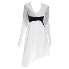 Vintage Gattinoni 1990s White Grey and Black Asymmetrical Dress w Open Shoulders