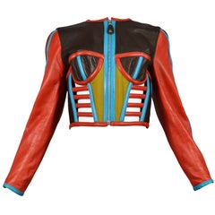 Vintage Gaultier Iconic Red & Blue Corset Leather Jacket 1991