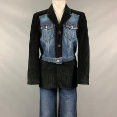 Vintage GAULTIER JEANS Size 40 Black Corduroy Denim Overlay Notch Lapel Suit