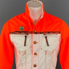 Vintage GAULTIER JEANS Size M Orange & White Mixed Fabrics Cropped Jacket