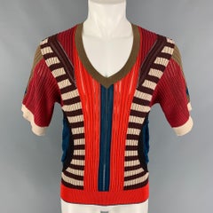 Gaultier - Pull en coton tricoté multicolore, taille M, vintage