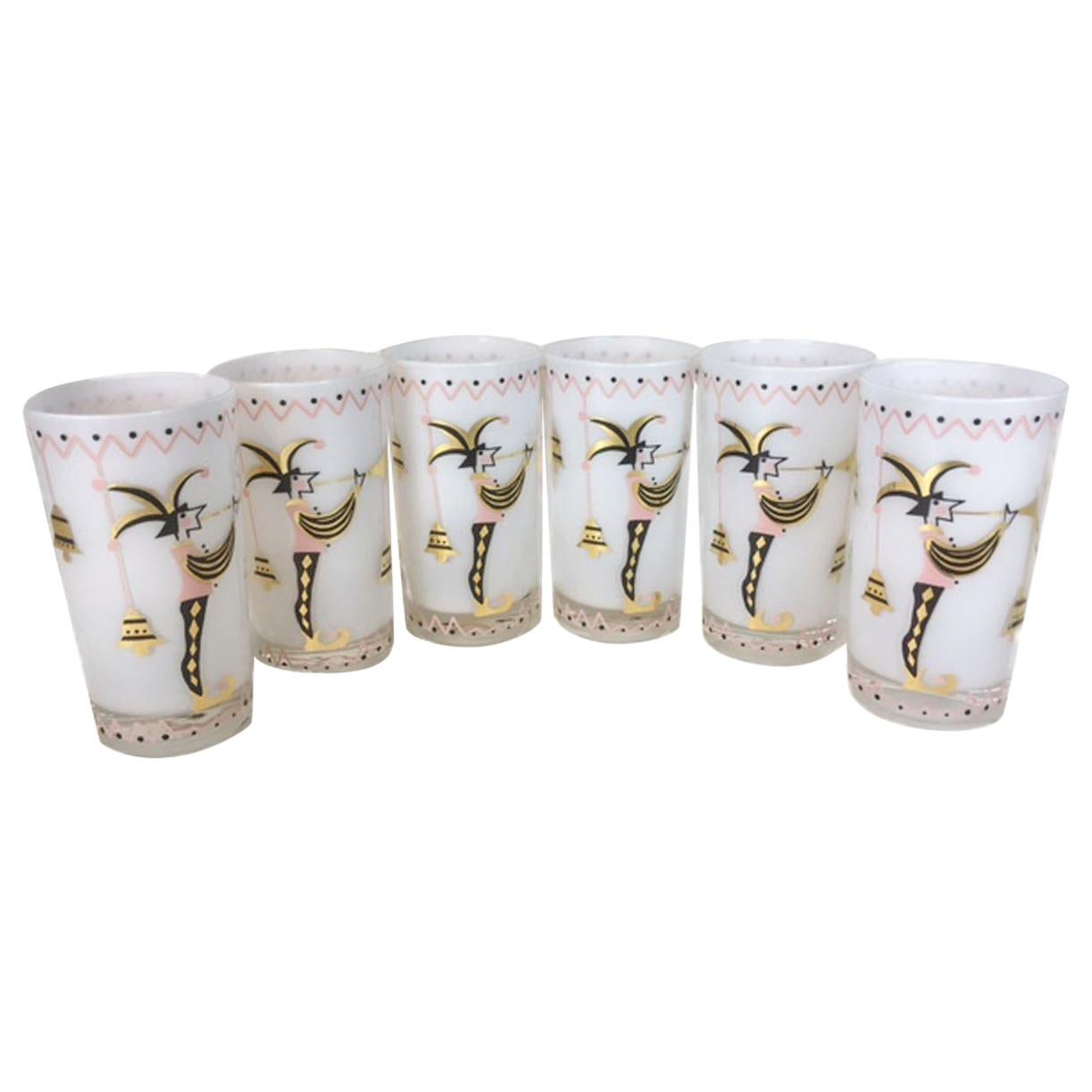 Mid Century Signed Gay Fad Hand-Painted Crooked Mini Martini Glasses- Set  of 7