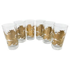 Vintage Gay Fad Highball Glasses with Gold Rampant Lion and Shield with VIP