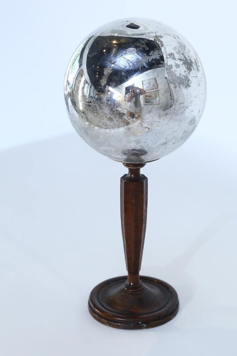 Vintage Gazing Ball on Wood Stand at 1stDibs