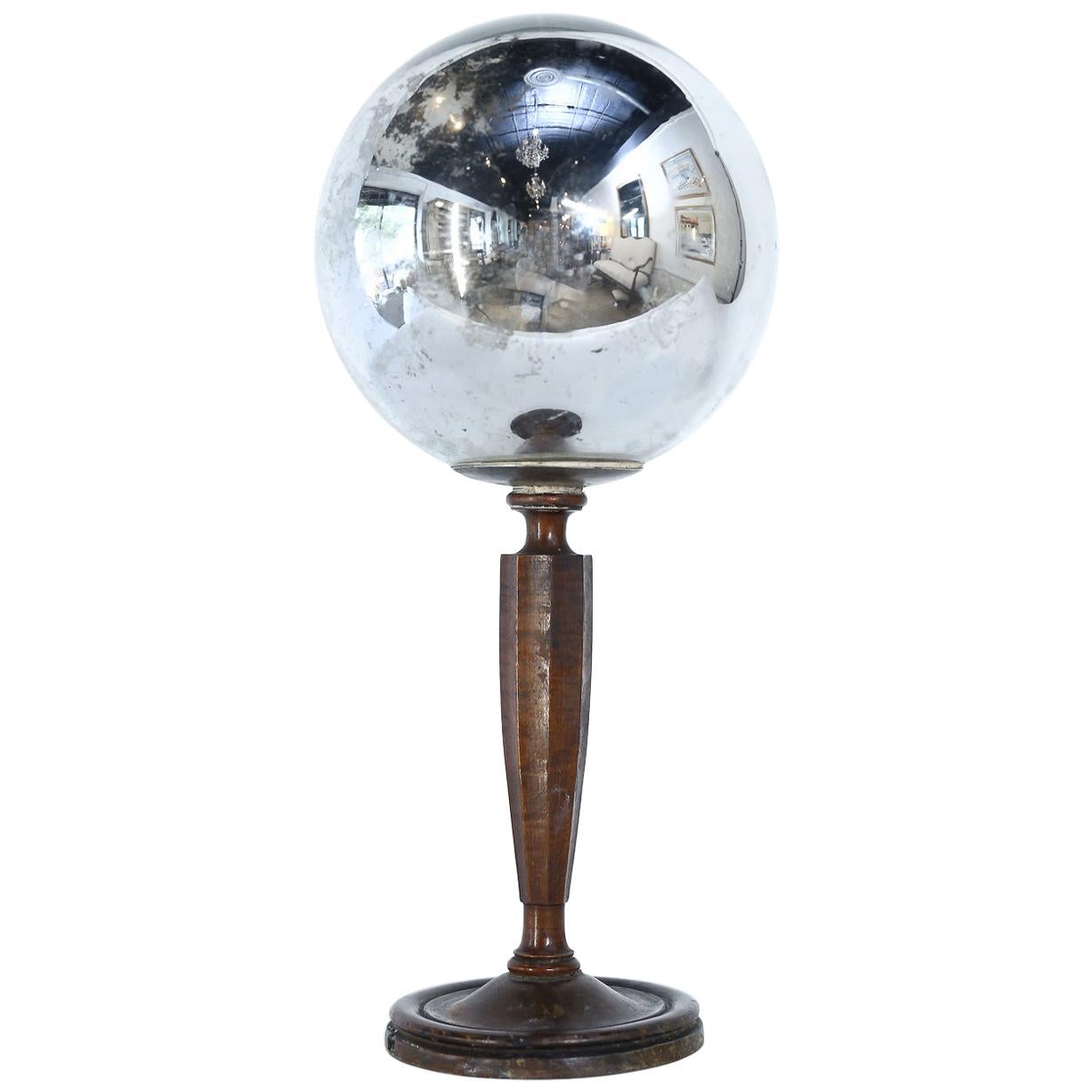 Vintage Gazing Ball on Wood Stand