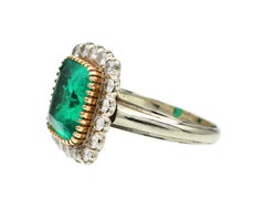 Vintage GCS Certified 3.70ct Colombian Minor Oil Emerald and Diamond Ring