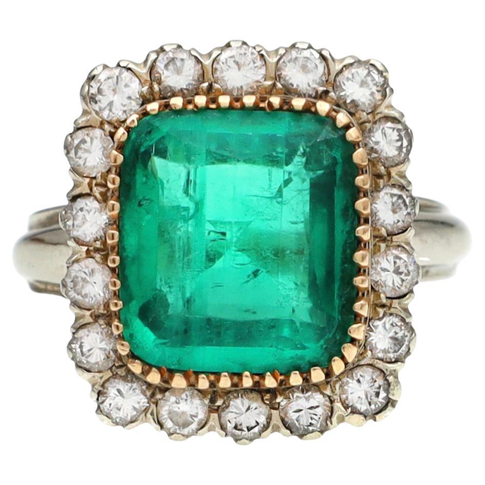 Edwardian 6.00 Carat Minor Oil Colombian Emerald Old Cut Diamond Ring ...