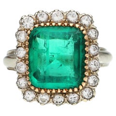 Vintage GCS Certified 3.70ct Colombian Minor Oil Emerald and Diamond Ring