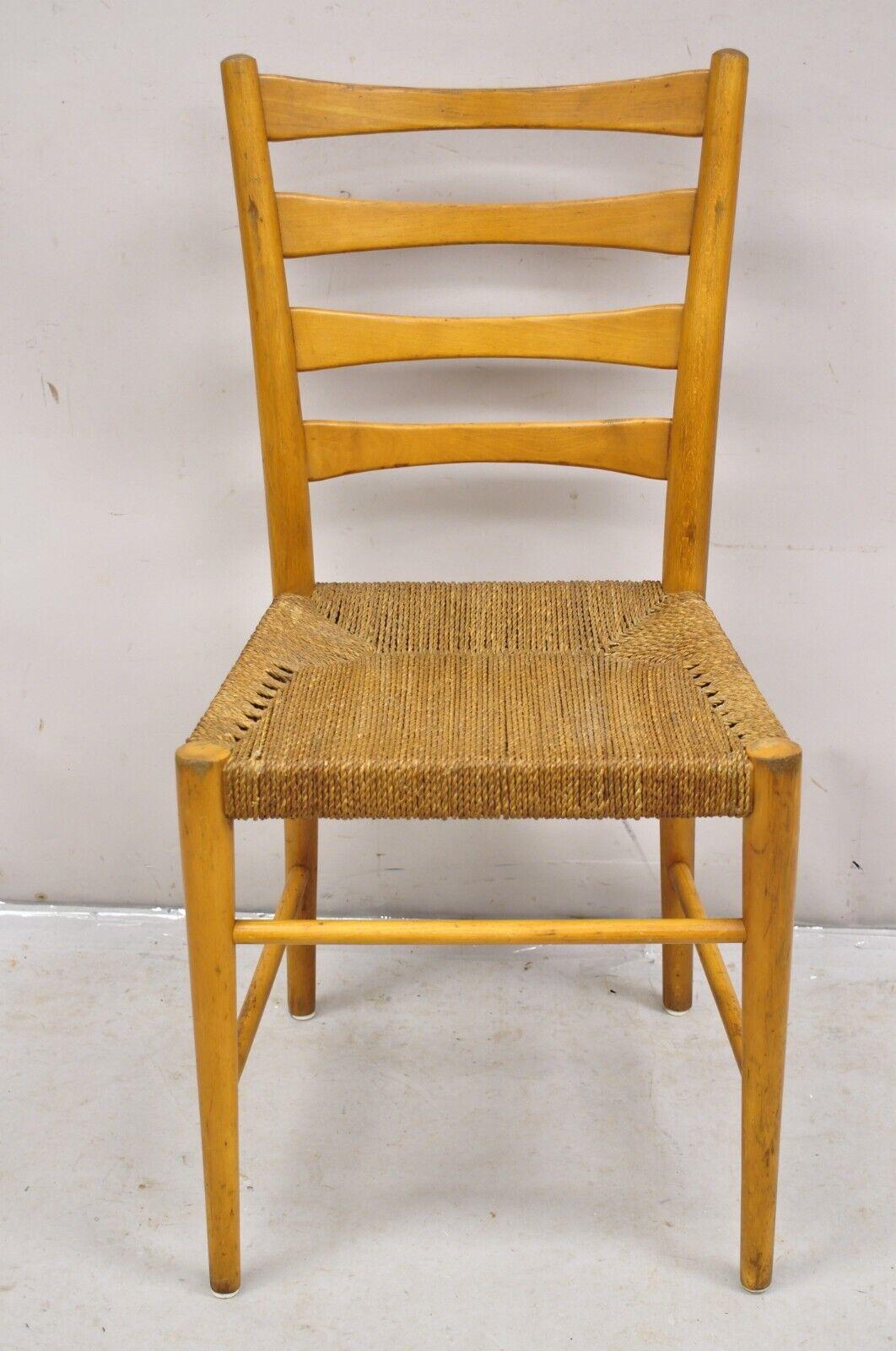 Vintage Gefa Gemla Mid Century Swedish Modern Ladderback Rush Seat Side Chair. Item features a beechwood frame, woven rope cord 