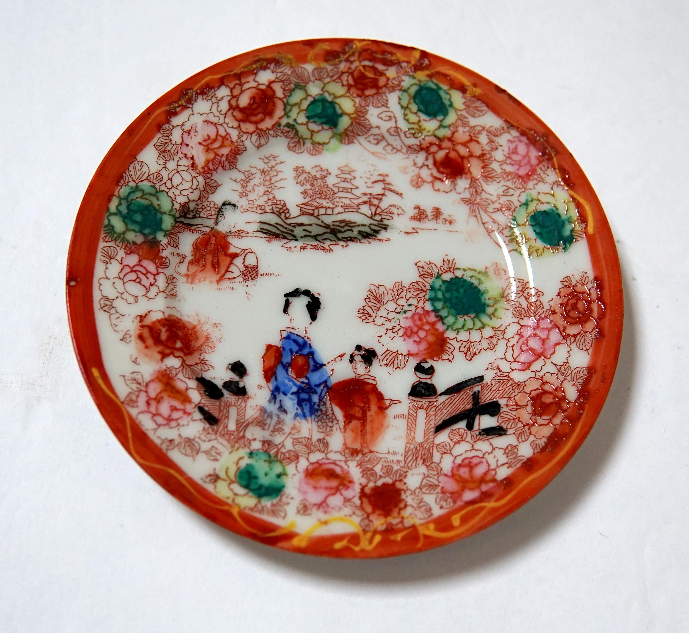 Vintage Geisha gemalt 21-teiliges japanisches Teeset mit Fuß und Lack Serviertablett im Angebot 4