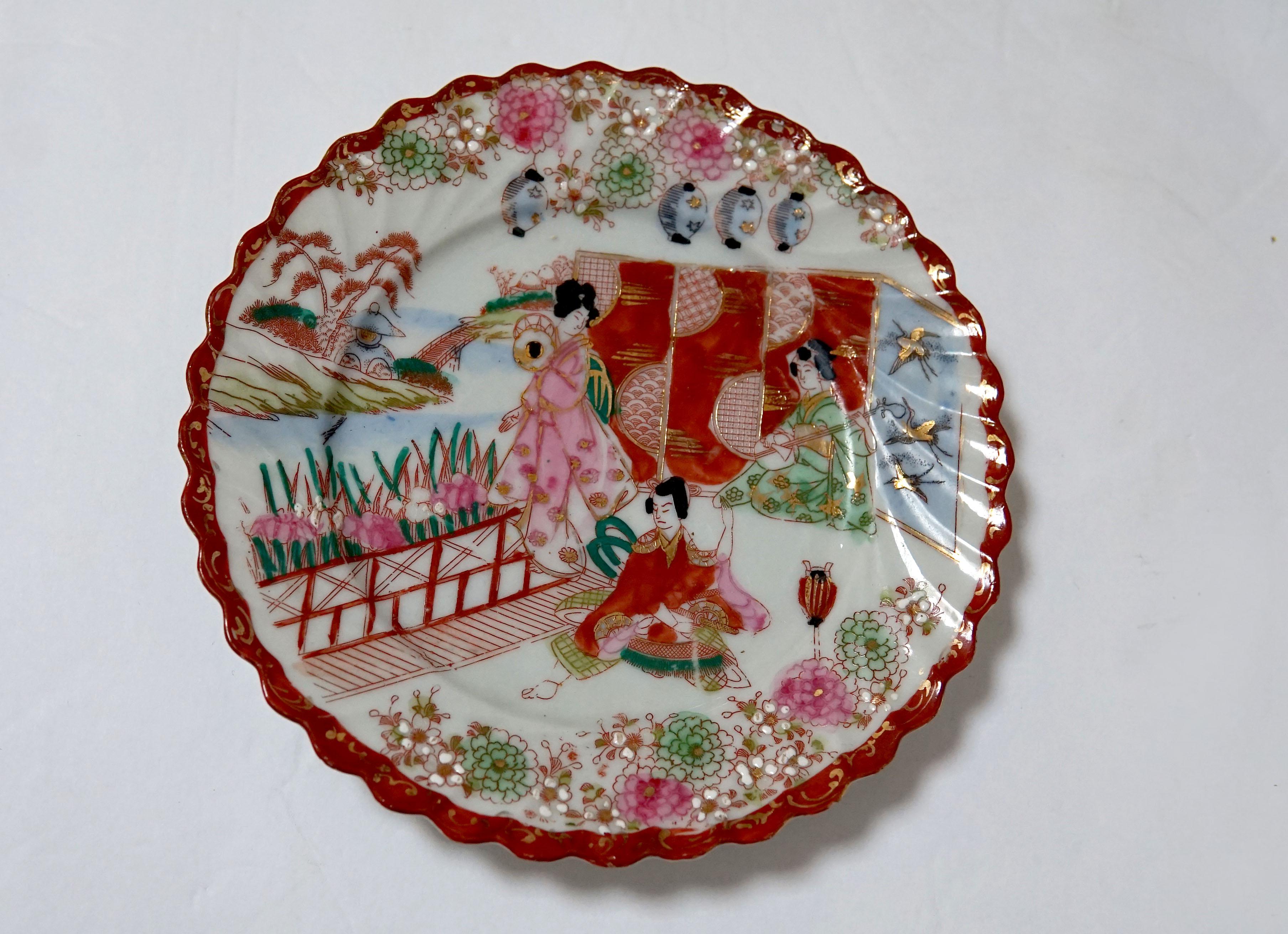 Vintage Geisha gemalt 21-teiliges japanisches Teeset mit Fuß und Lack Serviertablett im Angebot 6