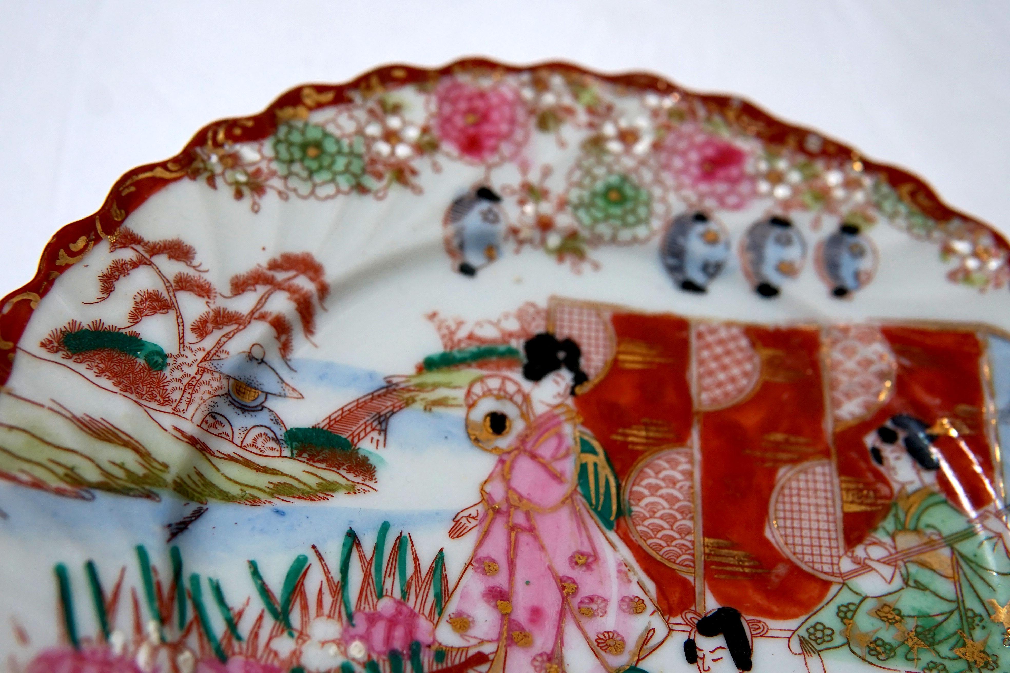 Vintage Geisha gemalt 21-teiliges japanisches Teeset mit Fuß und Lack Serviertablett im Angebot 7