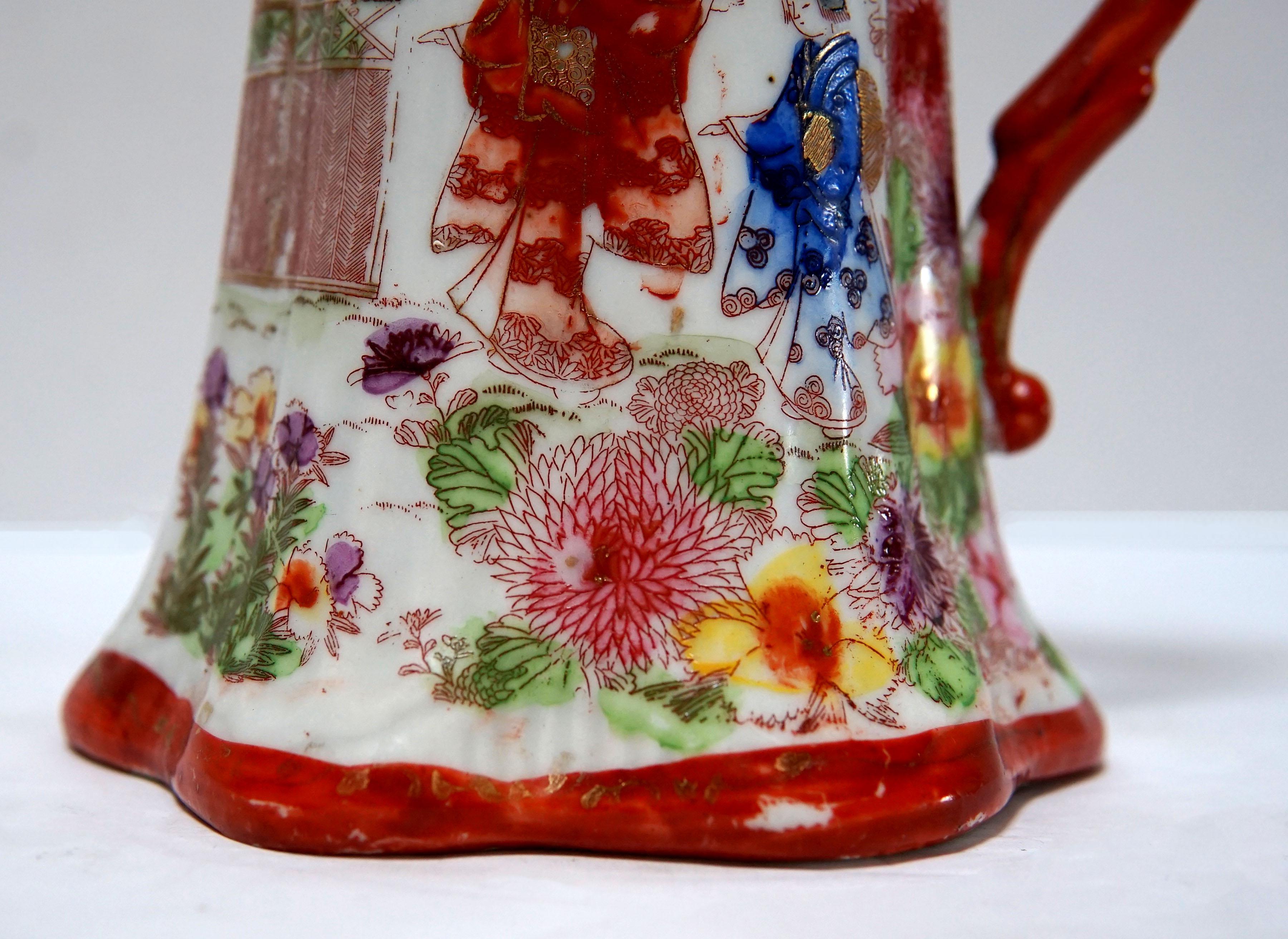Vintage Geisha gemalt 21-teiliges japanisches Teeset mit Fuß und Lack Serviertablett (20. Jahrhundert) im Angebot