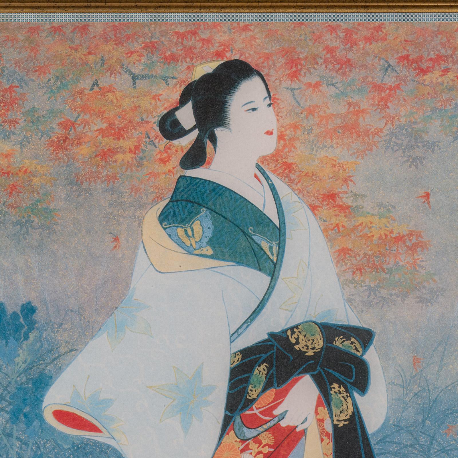 20th Century Vintage Geisha Print, Japanese, Framed, Female Figure, Art Deco, Decorative Art For Sale