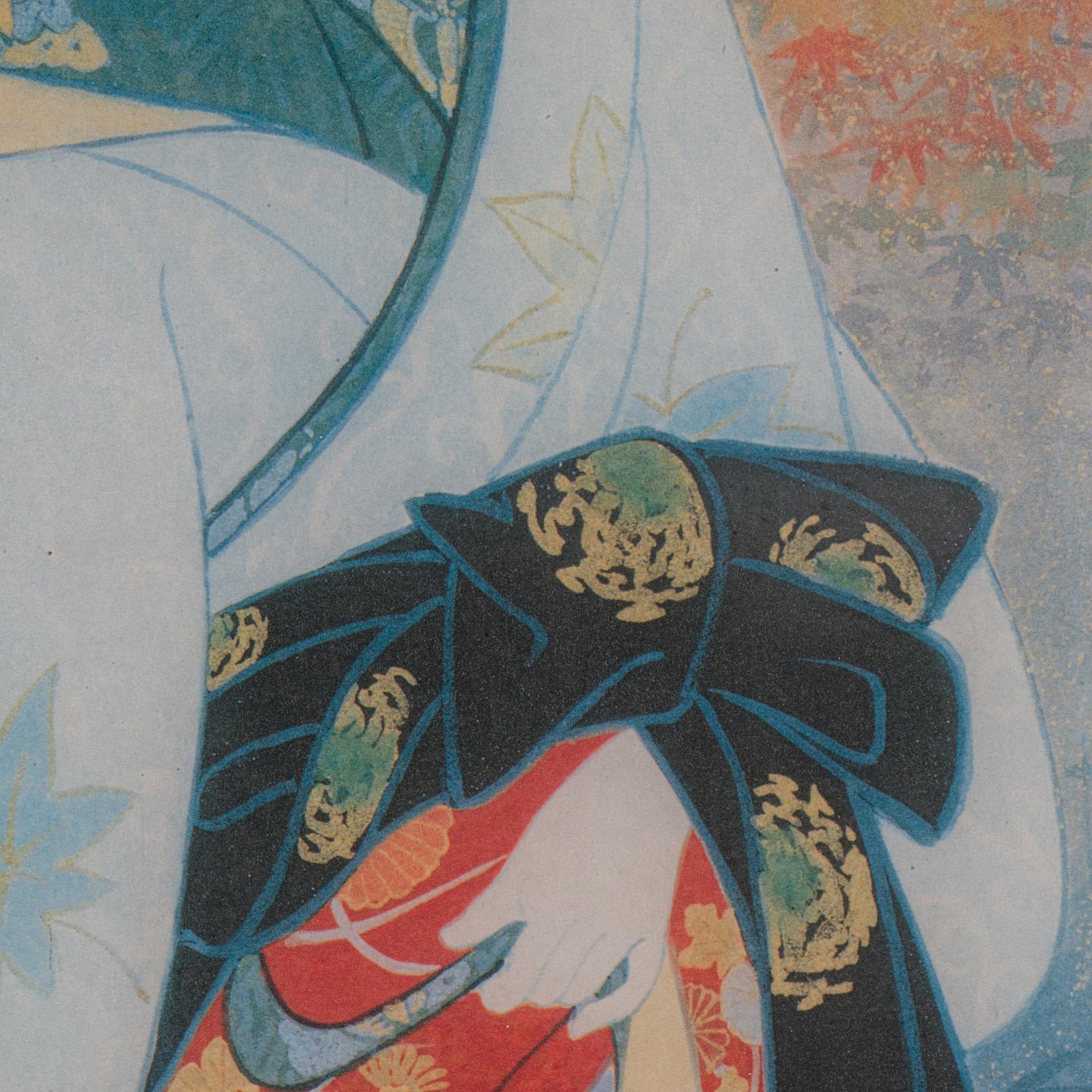 Vintage Geisha Print, Japanese, Framed, Female Figure, Art Deco, Decorative Art For Sale 1
