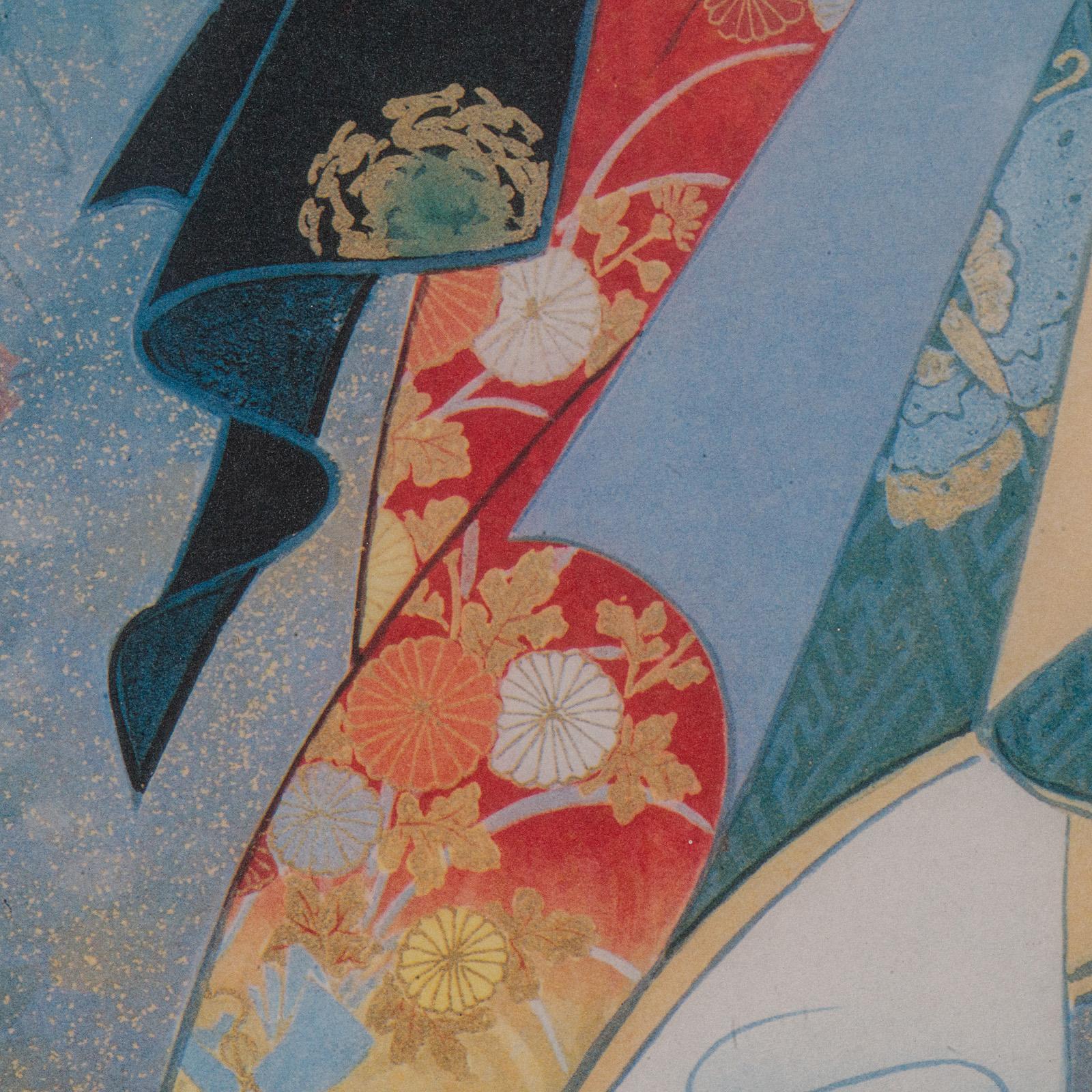 Vintage Geisha Print, Japanese, Framed, Female Figure, Art Deco, Decorative Art For Sale 2