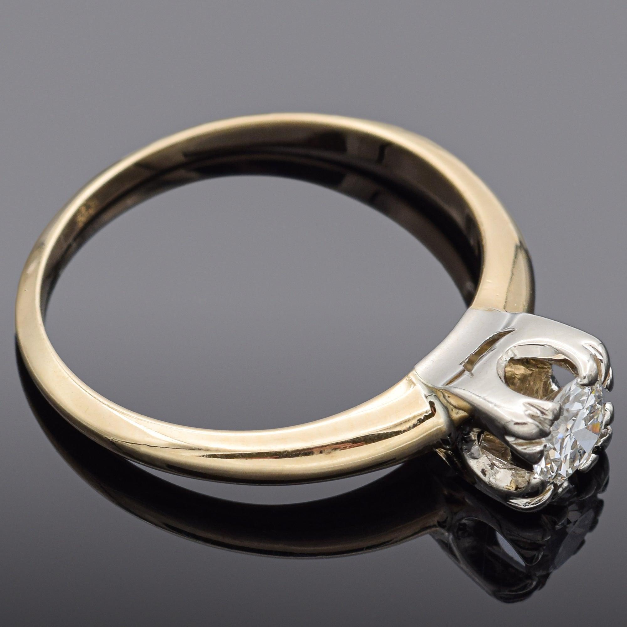 Vintage Gem-Craft 13k Two Tone Gold 0.29ct Diamond Solitaire Engagement Ring In Good Condition For Sale In New York, NY