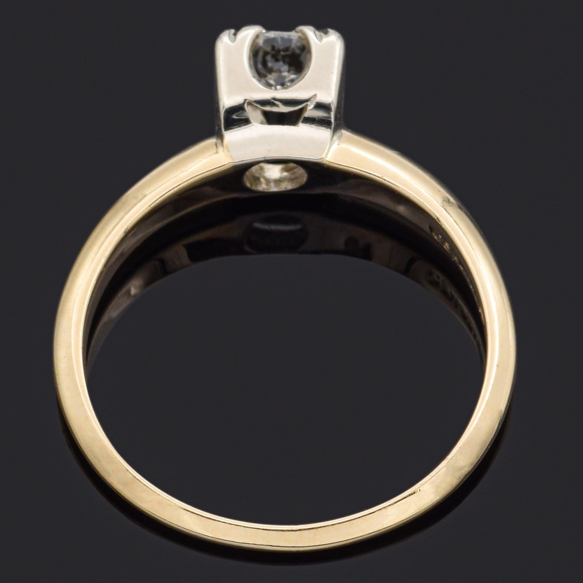 Women's Vintage Gem-Craft 13k Two Tone Gold 0.29ct Diamond Solitaire Engagement Ring For Sale