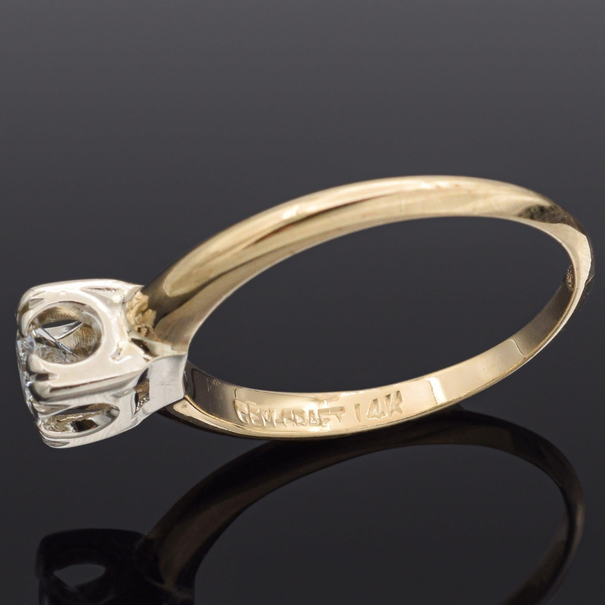 Vintage Gem-Craft 13k Two Tone Gold 0.29ct Diamond Solitaire Engagement Ring For Sale 1