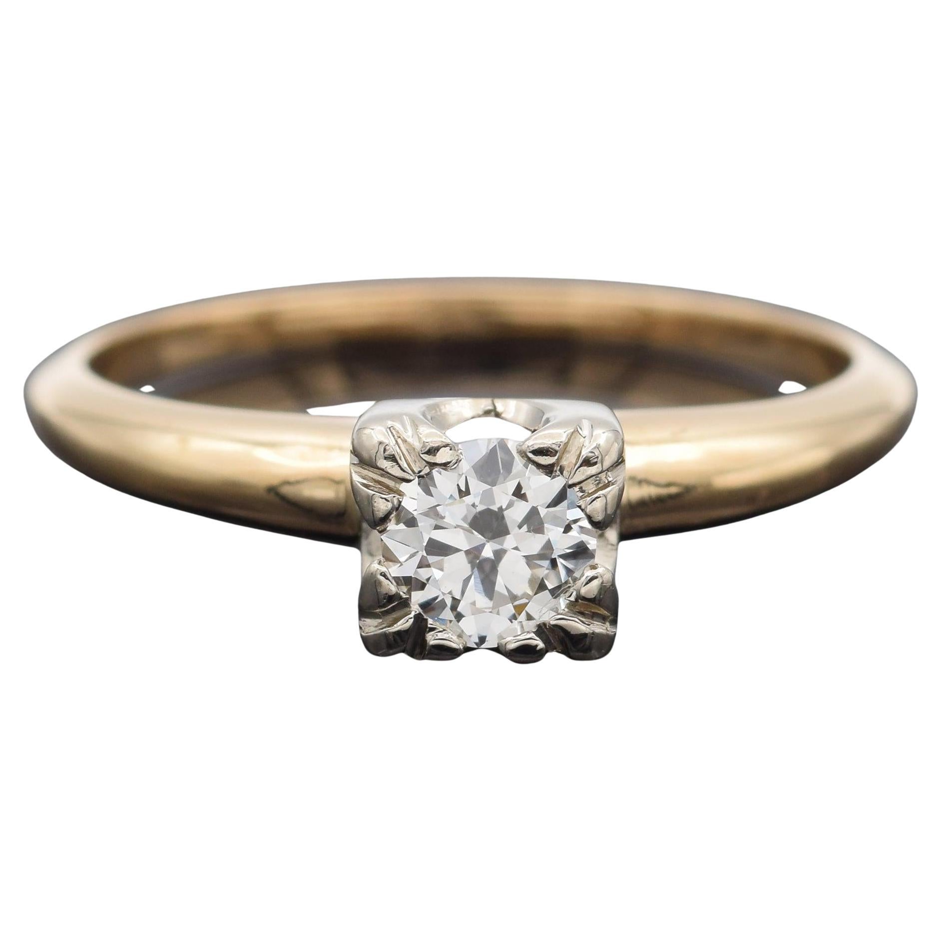 Vintage Gem-Craft 13k zwei Tone Gold 0,29ct Diamant Solitär Verlobungsring