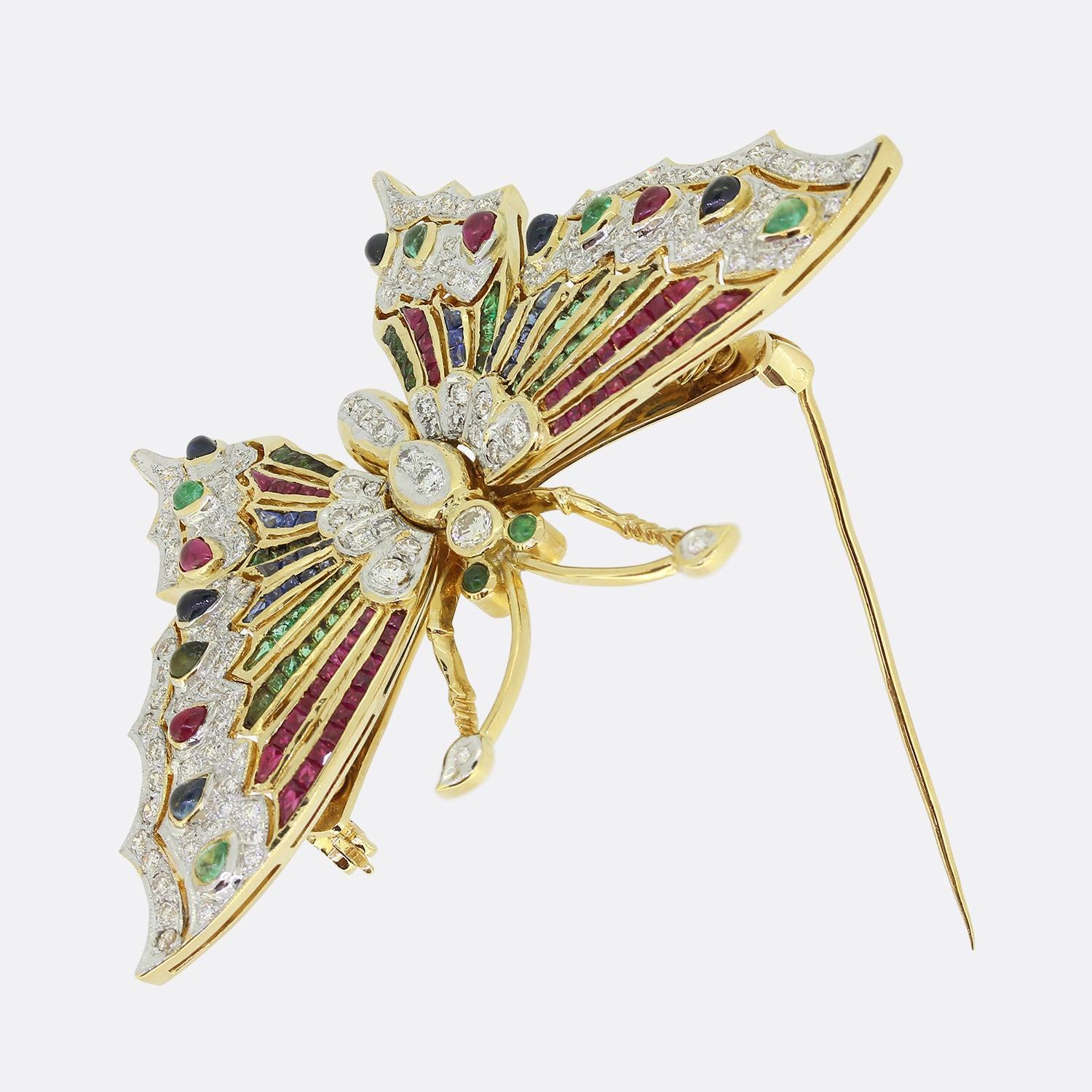 Square Cut Vintage Gem-Set Butterfly Brooch For Sale