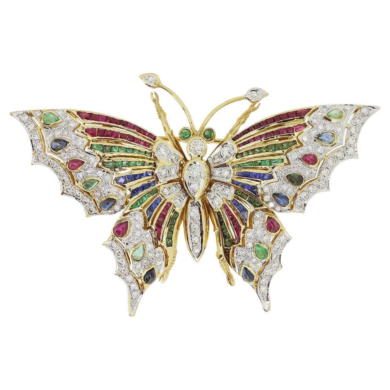 Broche papillon vintage sertie de pierres précieuses