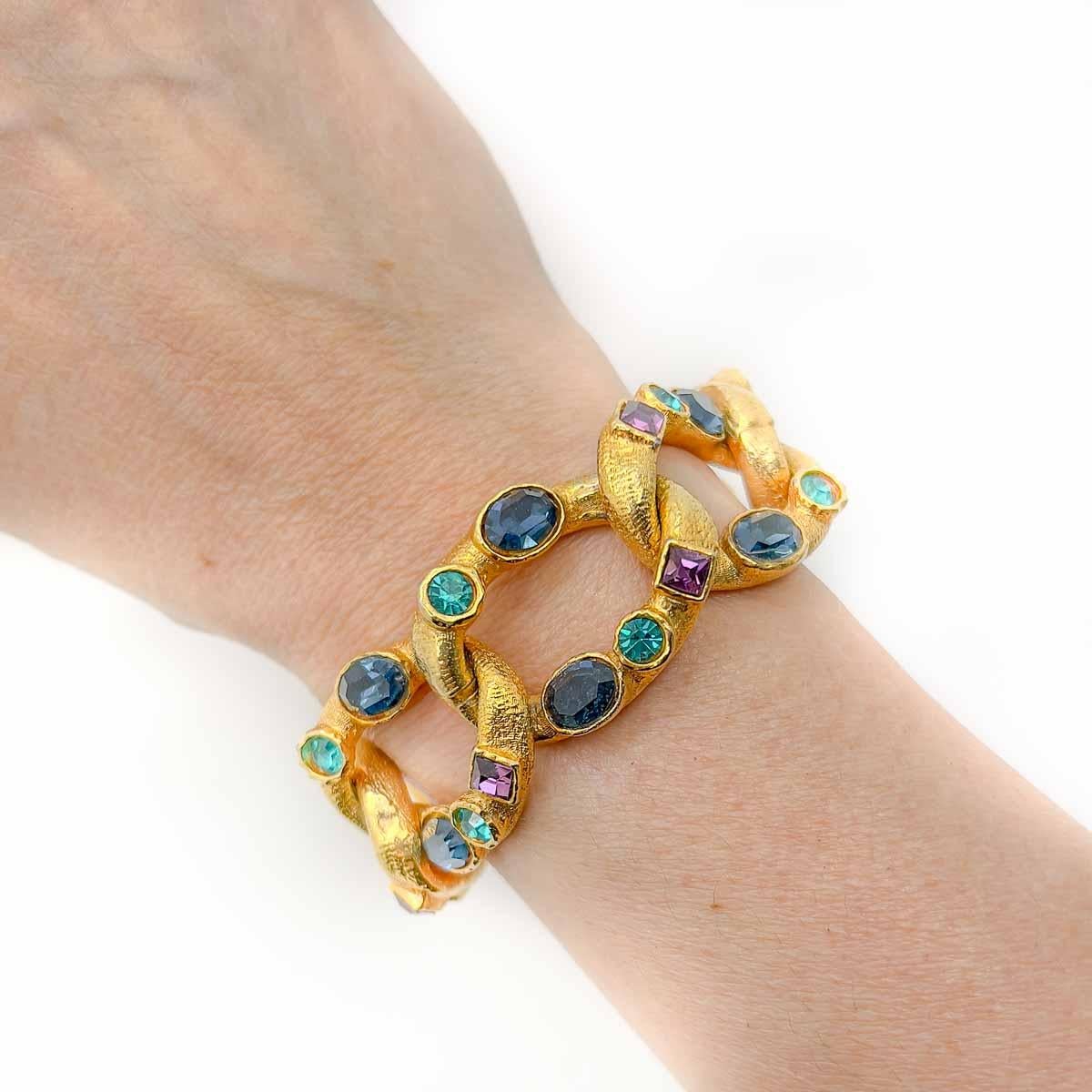Vintage Gem Set Chunky Curb Bracelet 1960s In Good Condition For Sale In Wilmslow, GB