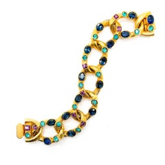 Vintage Gem Set Chunky Curb Bracelet 1960s