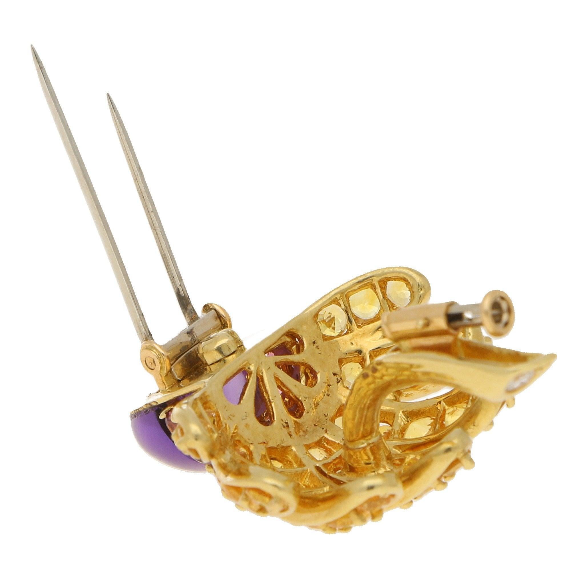 Cabochon Tiffany & Co. Amethyst and Sapphire Thistle Brooch Set in 18k Yellow Gold