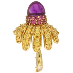 Tiffany & Co. Amethyst and Sapphire Thistle Brooch Set in 18k Yellow Gold