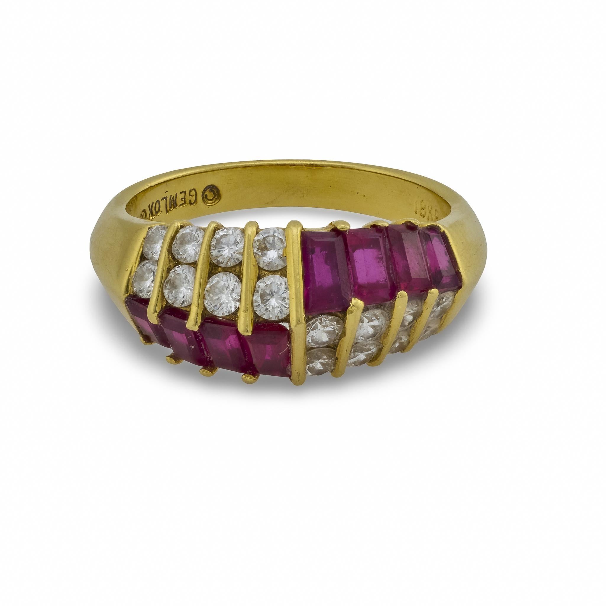 Moderno Gemlok d'epoca, 1,20 carati, rubino e diamante, bracciale in oro giallo 18 ct. in vendita