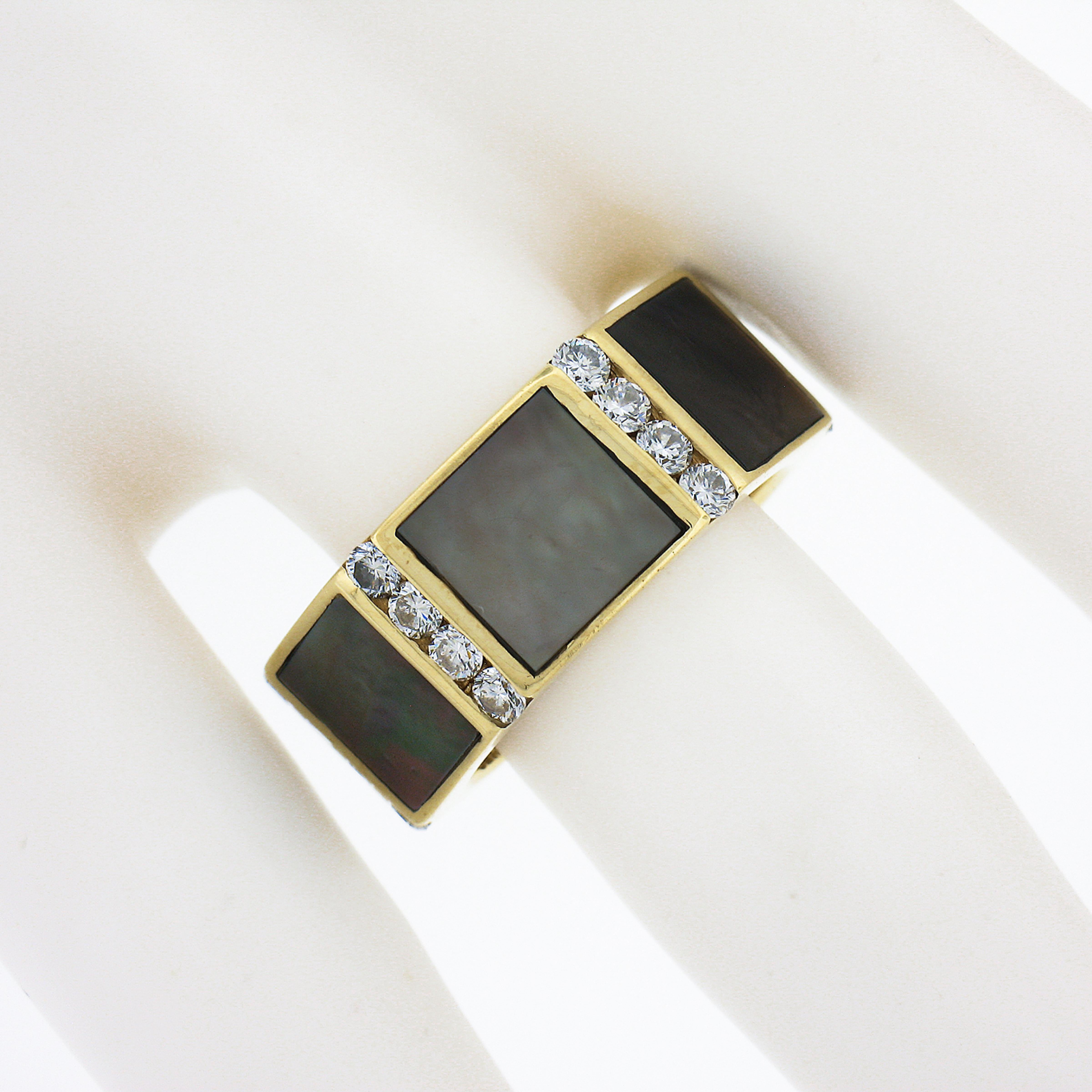 Eternity-Ring, Vintage, Edelsteinlok, 18 Karat Gold, Diamant-Intarsien, schwarzer Perlmutt im Zustand „Hervorragend“ im Angebot in Montclair, NJ