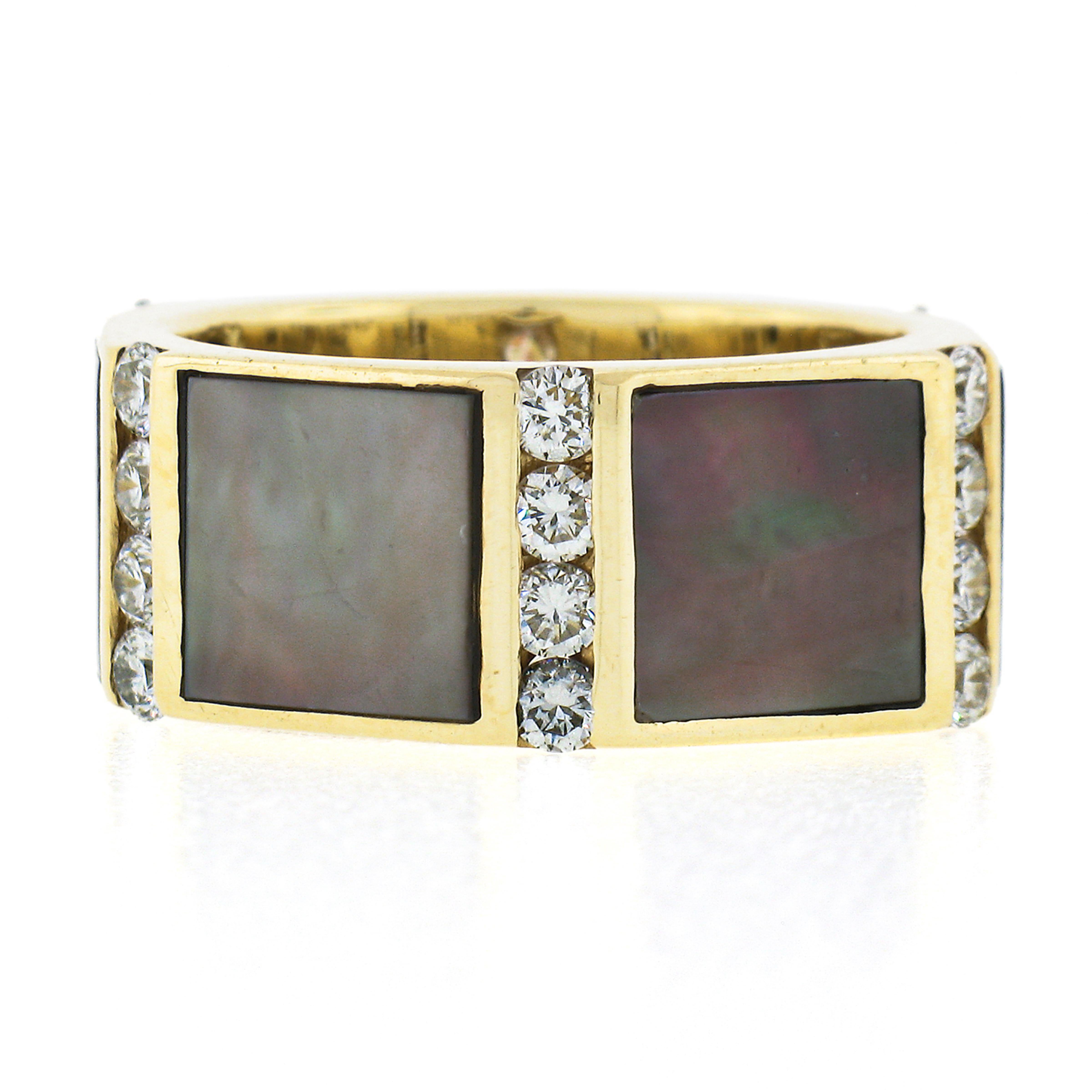 Eternity-Ring, Vintage, Edelsteinlok, 18 Karat Gold, Diamant-Intarsien, schwarzer Perlmutt Damen im Angebot